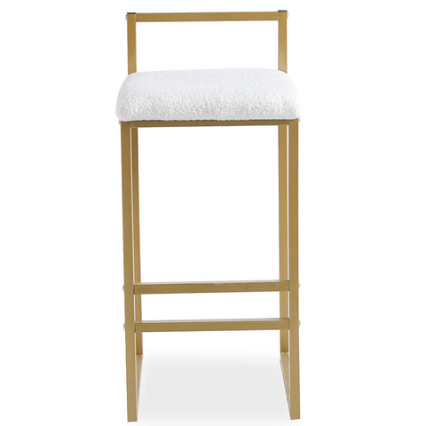 Tabouret de bar en métal et tissu bouclette Brillo or et crème