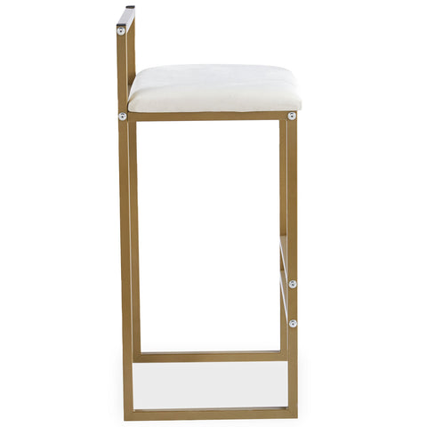 Tabouret de bar Brillo en métal or et velours crème