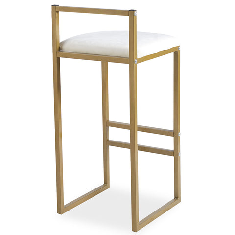 Tabouret de bar Brillo en métal or et velours crème