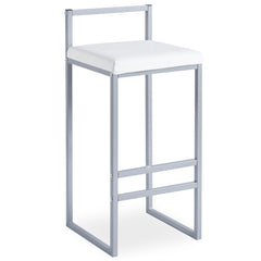 Tabouret de bar en métal Drakkar Argent et Velours Blanc