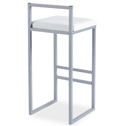 Tabouret de bar Brillo en métal argent et velours blanc