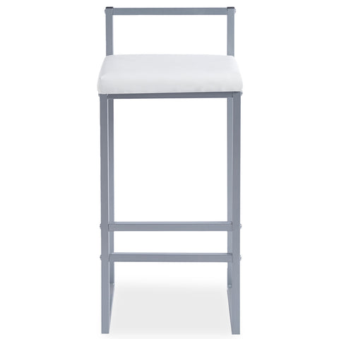 Tabouret de bar Brillo en métal argent et velours blanc