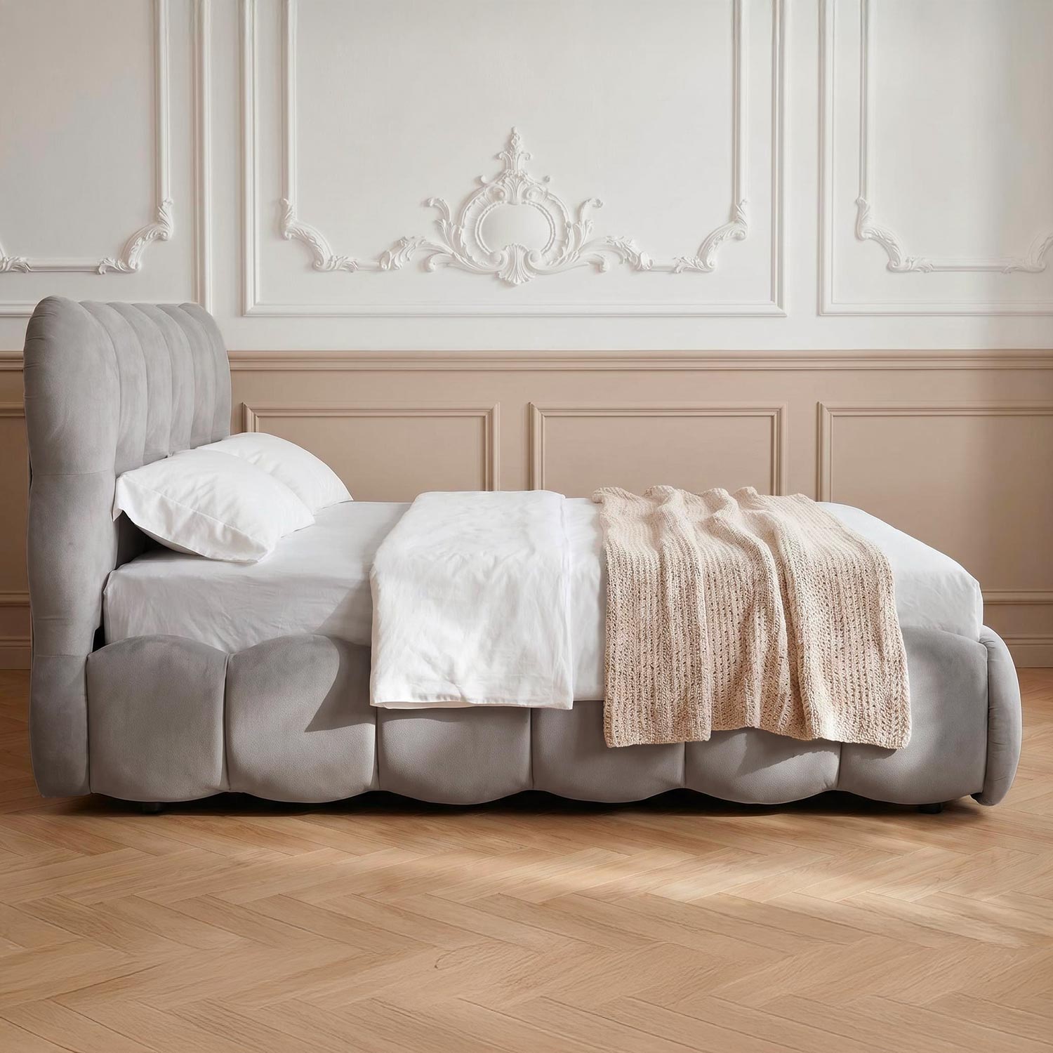 Lit-coffre design boule Bilbola avec sommier relevable 160x200cm Velours Gris