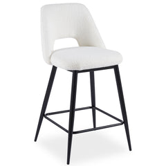 Lot de 2 chaises de bar en métal noir Brady et tissu bouclette crème