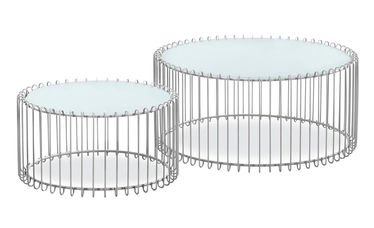 Ensemble de 2 tables basses Universe Verre Blanc et Métal Gris