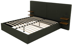 Lit-coffre complet avec tablettes et ports USB intégrés Lukas 180x200cm Tissu Vert