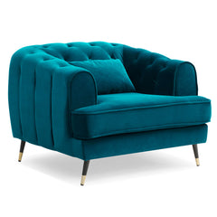 Fauteuil capitonné Banola velours bleu canard style boudoir