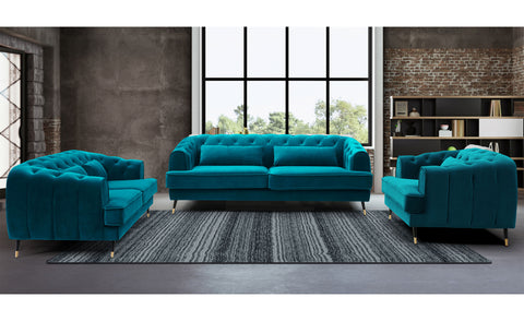 Sillón capitoné Banola terciopelo azul petróleo estilo tocador