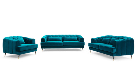 Sillón capitoné Banola terciopelo azul petróleo estilo tocador