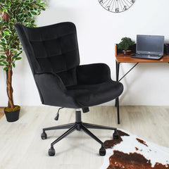 Fauteuil de bureau Beaso en velours noir à haut dossier