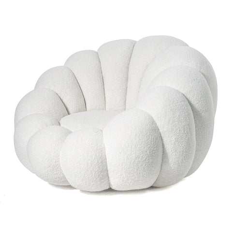 Fauteuil coquillage Basha tissu bouclette blanc