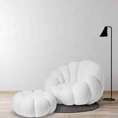 Fauteuil coquillage Basha tissu bouclette blanc