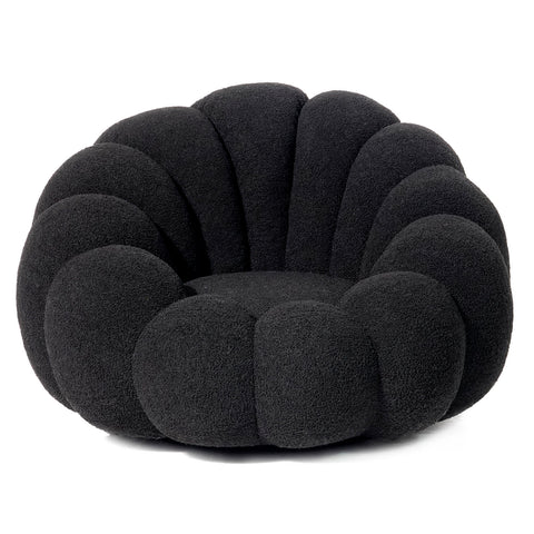 Fauteuil coquillage Basha en tissu bouclette noir