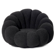 Fauteuil coquillage Basha en tissu bouclette noir