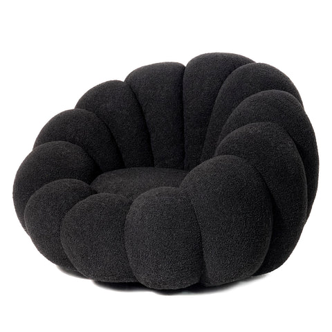Fauteuil coquillage Basha en tissu bouclette noir
