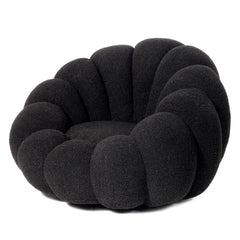Fauteuil coquillage Basha en tissu bouclette noir