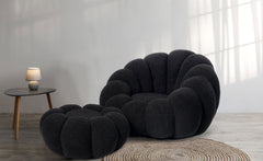 Fauteuil coquillage Basha en tissu bouclette noir