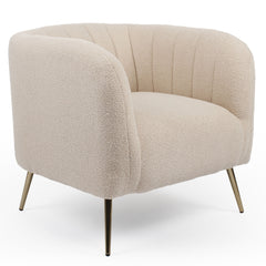 Fauteuil moderne Bombaro pieds métal doré et Tissu bouclette Beige