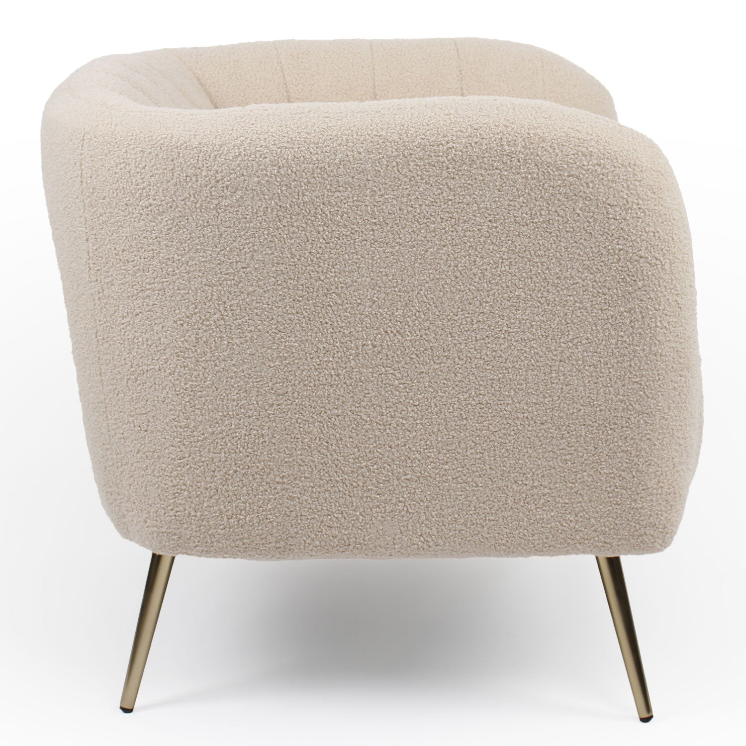 Fauteuil moderne Bombaro pieds métal doré et Tissu bouclette Beige