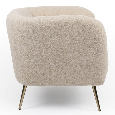 Fauteuil moderne Bombaro pieds métal doré et Tissu bouclette Beige