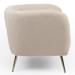Fauteuil moderne Bombaro pieds métal doré et Tissu bouclette Beige