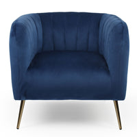 Fauteuil en velours bleu avec pieds en métal doré