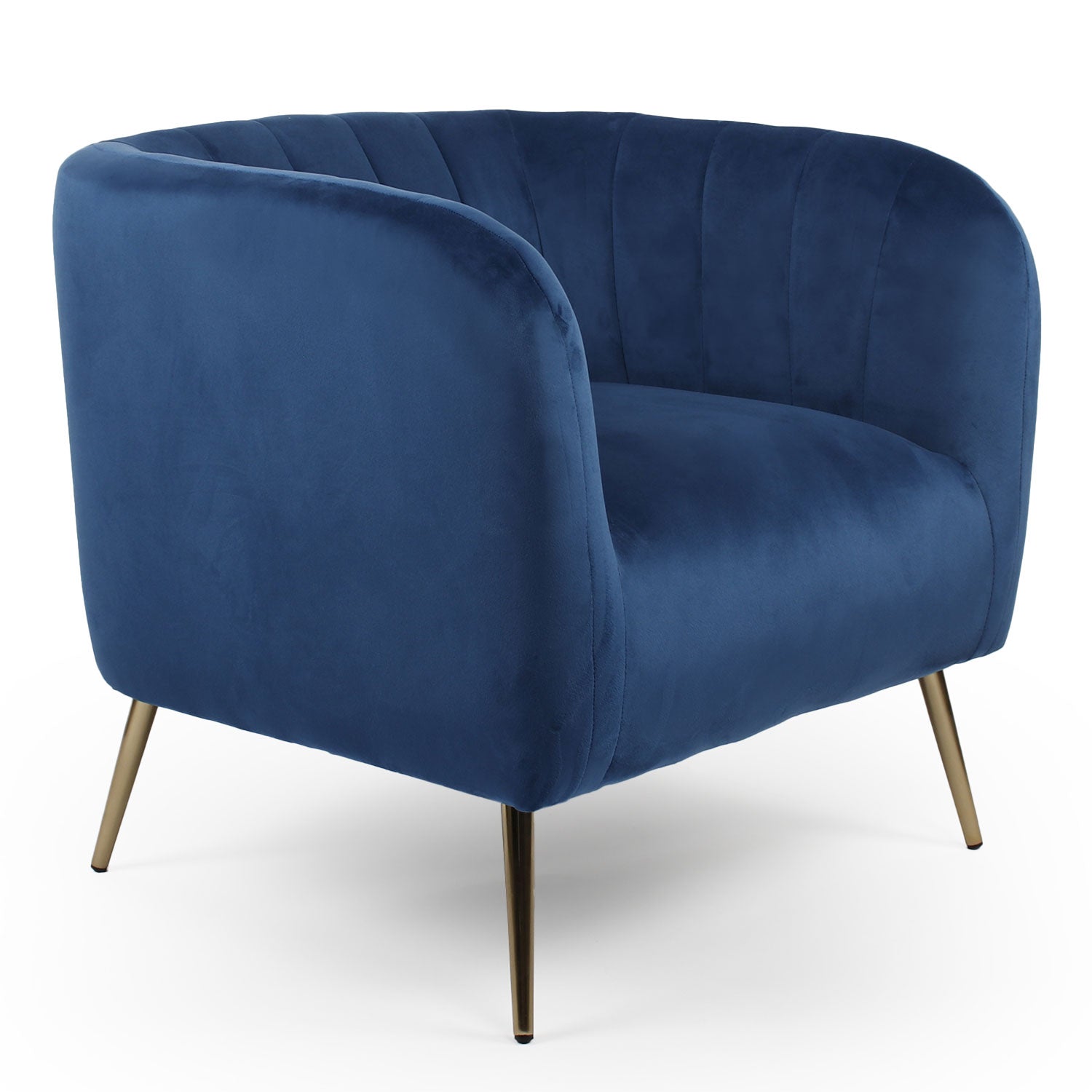 Fauteuil moderne Bombaro pieds métal doré et Velours Bleu