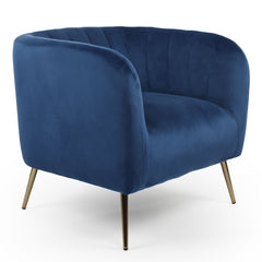 Fauteuil moderne Bombaro pieds métal doré et Velours Bleu