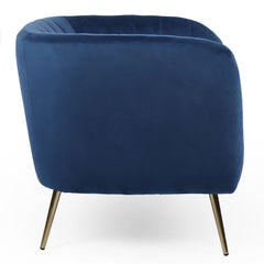 Fauteuil moderne Bombaro pieds métal doré et Velours Bleu