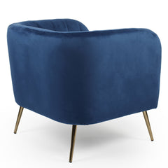 Fauteuil moderne Bombaro pieds métal doré et Velours Bleu