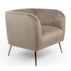 Fauteuil Benife moderne pieds métal doré et velours taupe