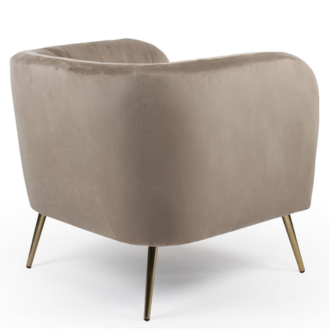 Fauteuil Benife moderne pieds métal doré et velours taupe