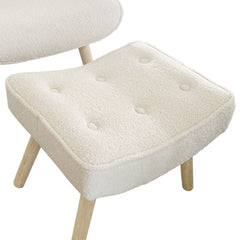 Fauteuil scandinave + pouf Lylou Tissu bouclette lainée Crème