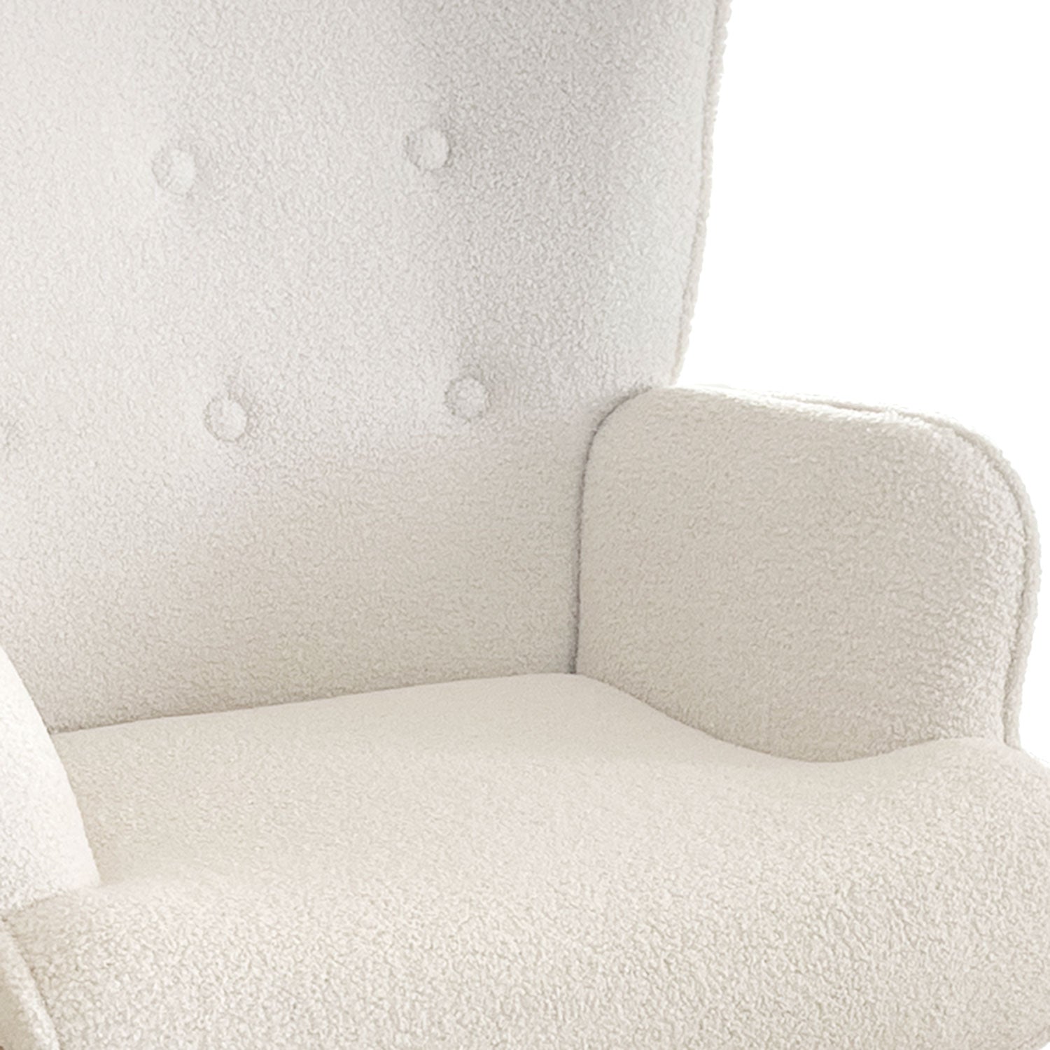 Fauteuil scandinave + pouf Lylou Tissu bouclette lainée Crème