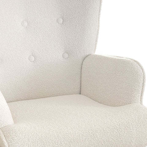 Fauteuil scandinave + pouf Lylou Tissu bouclette lainée Crème