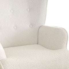 Fauteuil scandinave + pouf Lylou Tissu bouclette lainée Crème