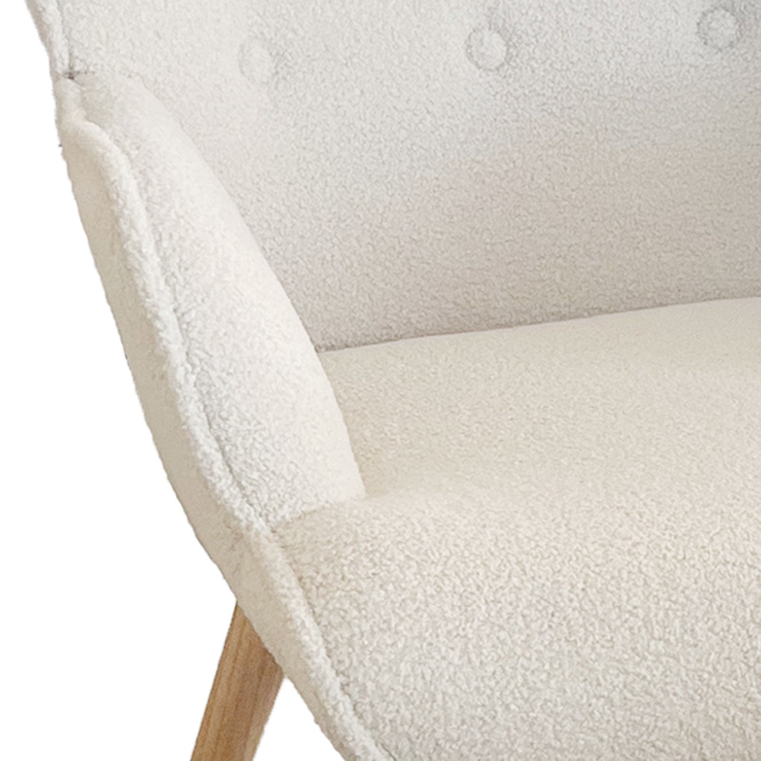 Fauteuil scandinave + pouf Lylou Tissu bouclette lainée Crème