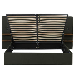 Lit-coffre complet avec tablettes et ports USB intégrés Lukas 180x200cm Tissu Vert