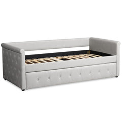 Lit gigogne Anitte en tissu beige grisé