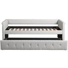 Lit gigogne Anitte en tissu beige grisé