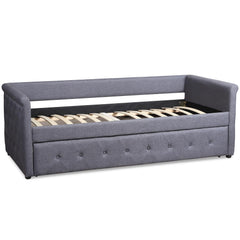 Lit gigogne simple tissu gris foncé 90 x 190 cm