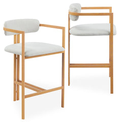 Lot de 2 chaises de bar métal Cogedla effet bois clair et tissu beige