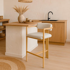 Lot de 2 chaises de bar métal Cogedla effet bois clair et tissu beige