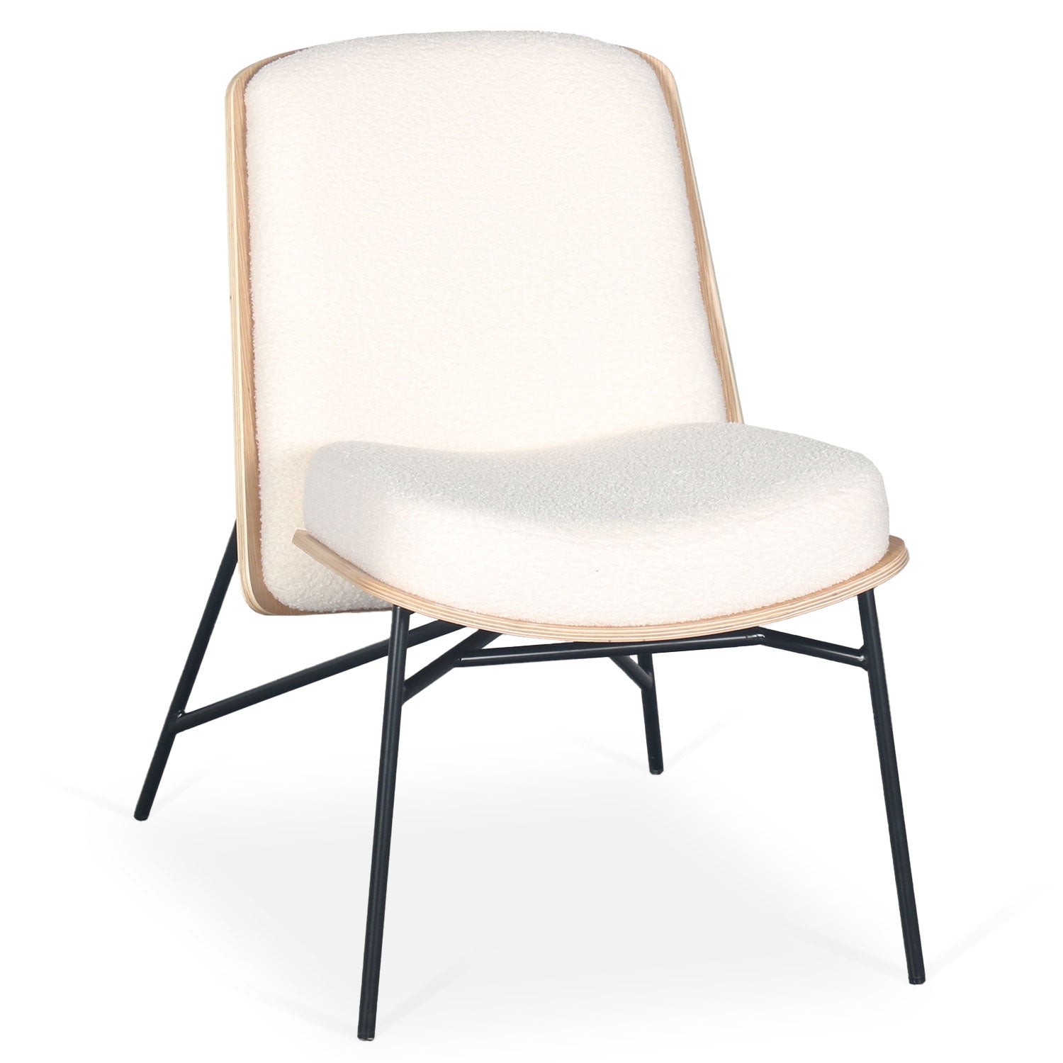 Fauteuil moderne Gauguin Bois clair et Tissu bouclette Crème