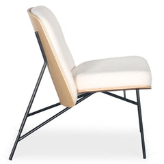 Fauteuil Brenyo en bois clair et tissu bouclette crème