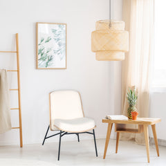 Fauteuil moderne Gauguin Bois clair et Tissu bouclette Crème