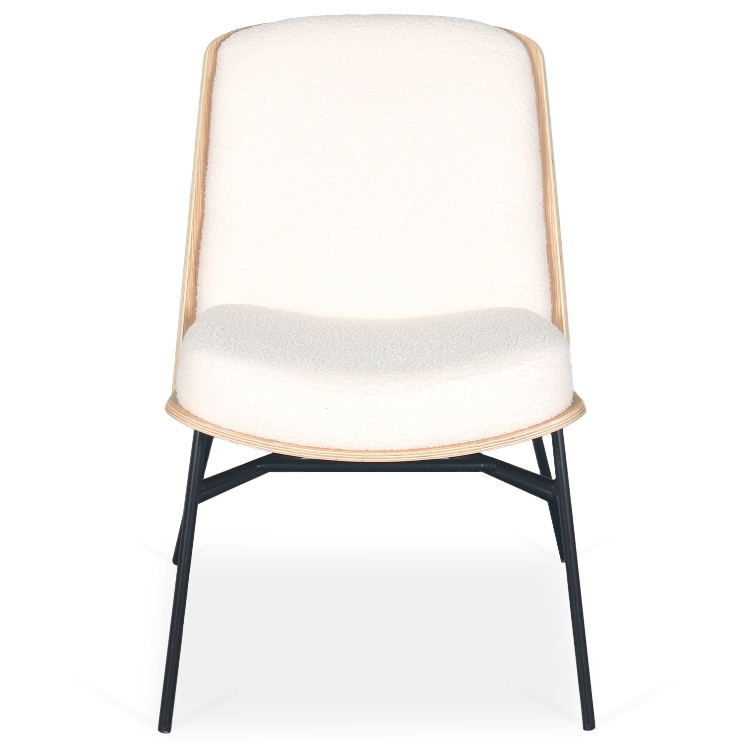 Fauteuil moderne Gauguin Bois clair et Tissu bouclette Crème