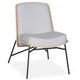 Fauteuil en bois et tissu gris clair avec pieds en métal noir