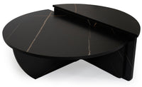 Ensemble de 2 tables basses effet marbre noir bois noisette