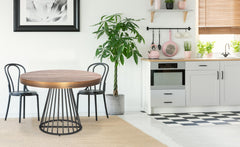Table extensible ronde en bois noisette avec pieds noirs